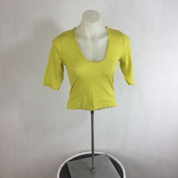 Free People Up Late Yellow Crop Top & Ivory Floral Shorts Pajama Set Size Large - Picture 6 of 11